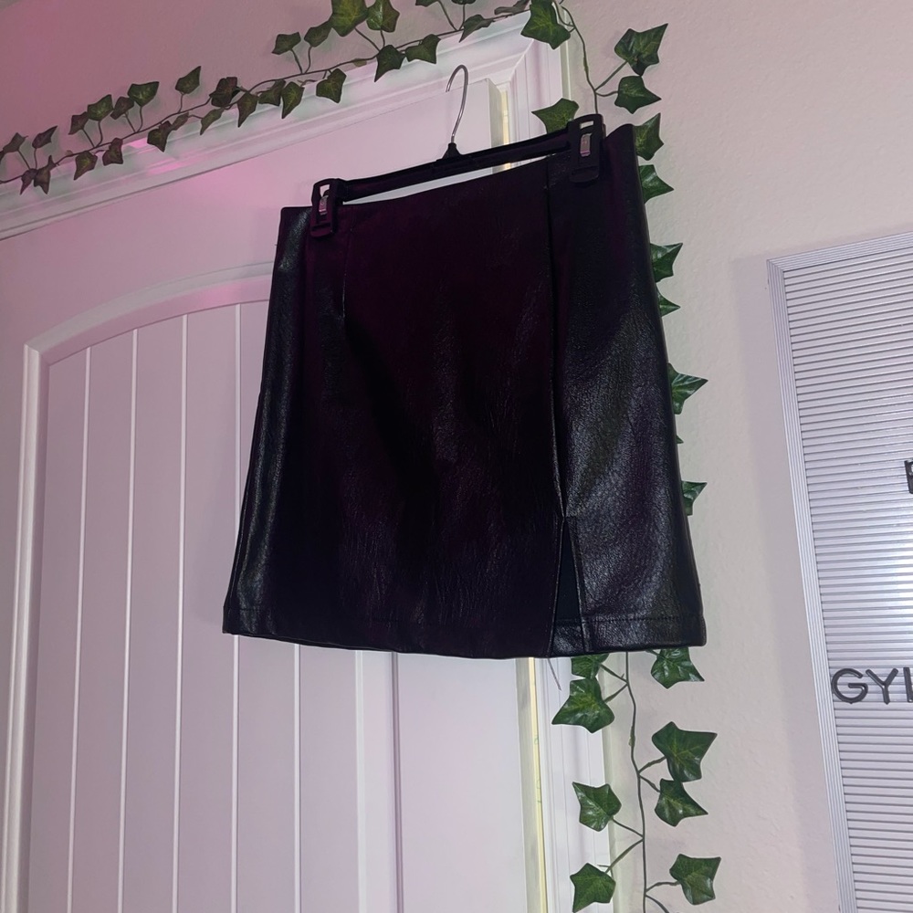 black leather skirt with slit